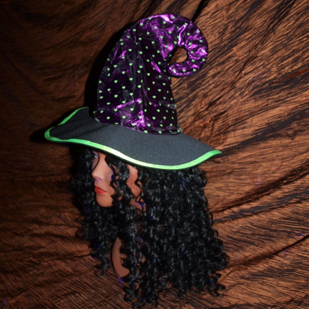 Witches HAT Black Rim Purple Top USED FOR PHOTO SHOOT